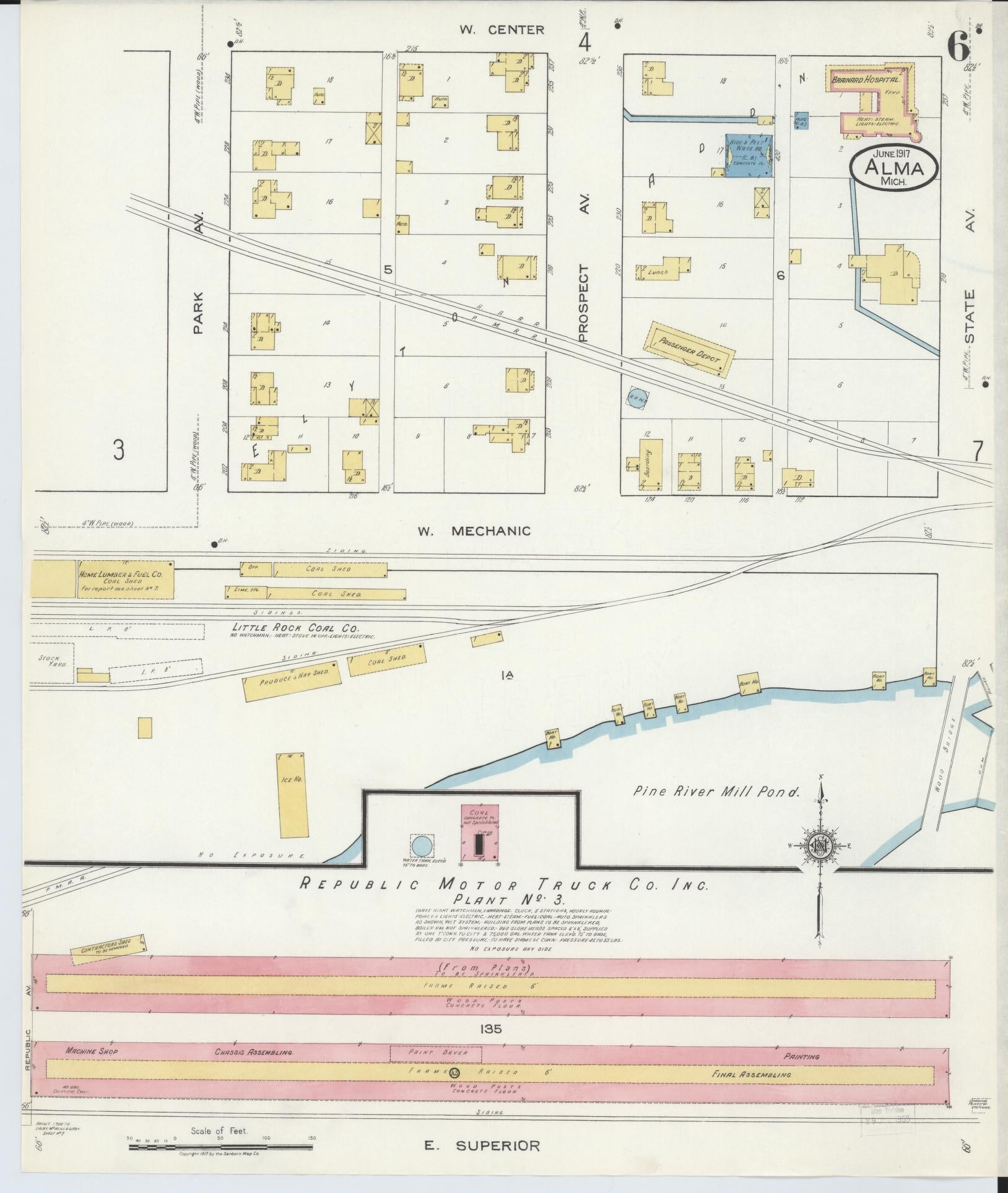 Sanborn Fire Insurance Map from Alma, Gratiot County, Michigan (1917), Sheet #0006 - Historic Sanborn Fire Insurance Map Print, vintage old map wall art, antique decor, genealogy gift, Michigan Michigan map