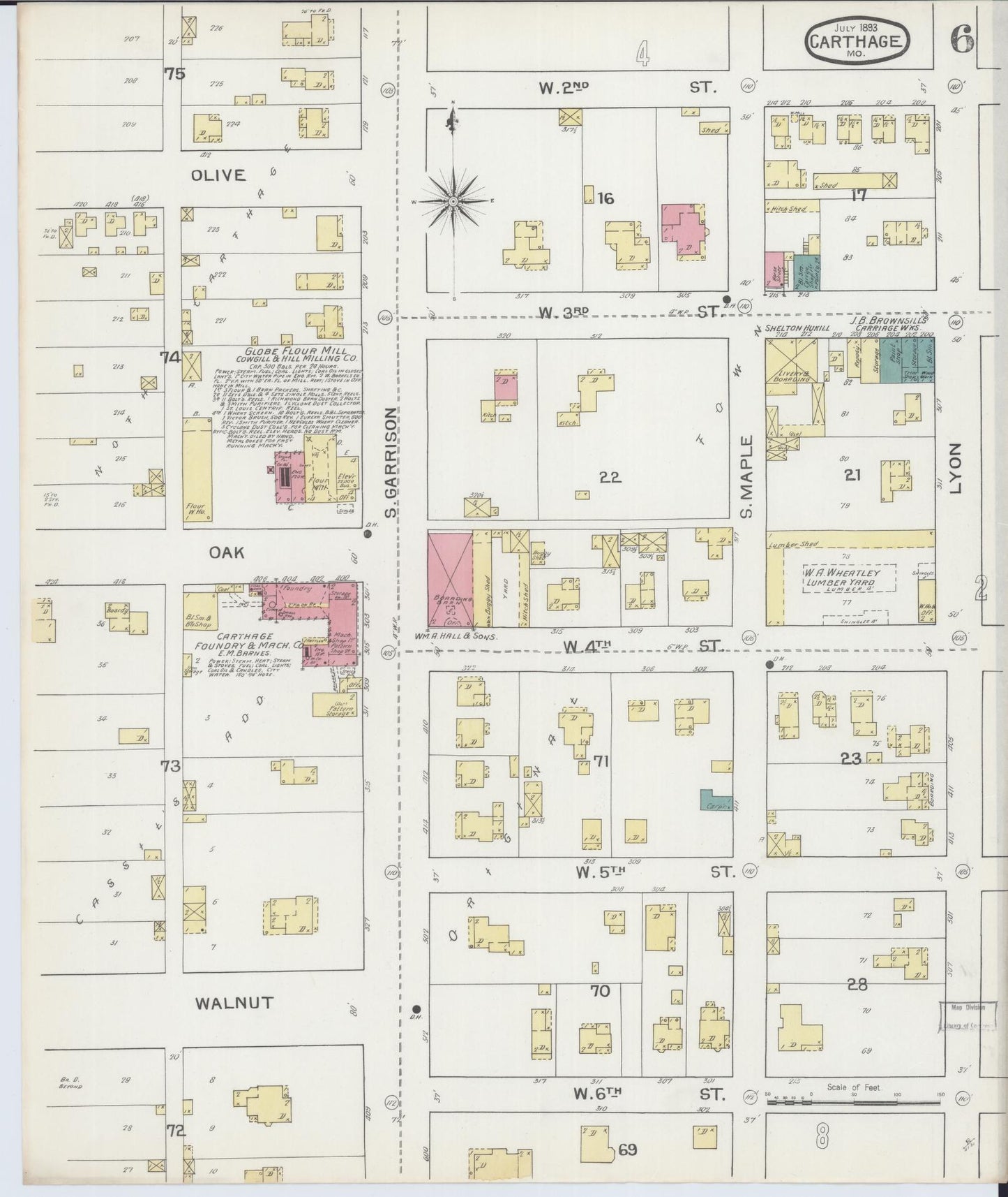 Sanborn Fire Insurance Map from Carthage, Jasper County, Missouri (1893), Sheet #0006 - Complete Map Set gallery image, historic Sanborn map, vintage wall art, Missouri Missouri