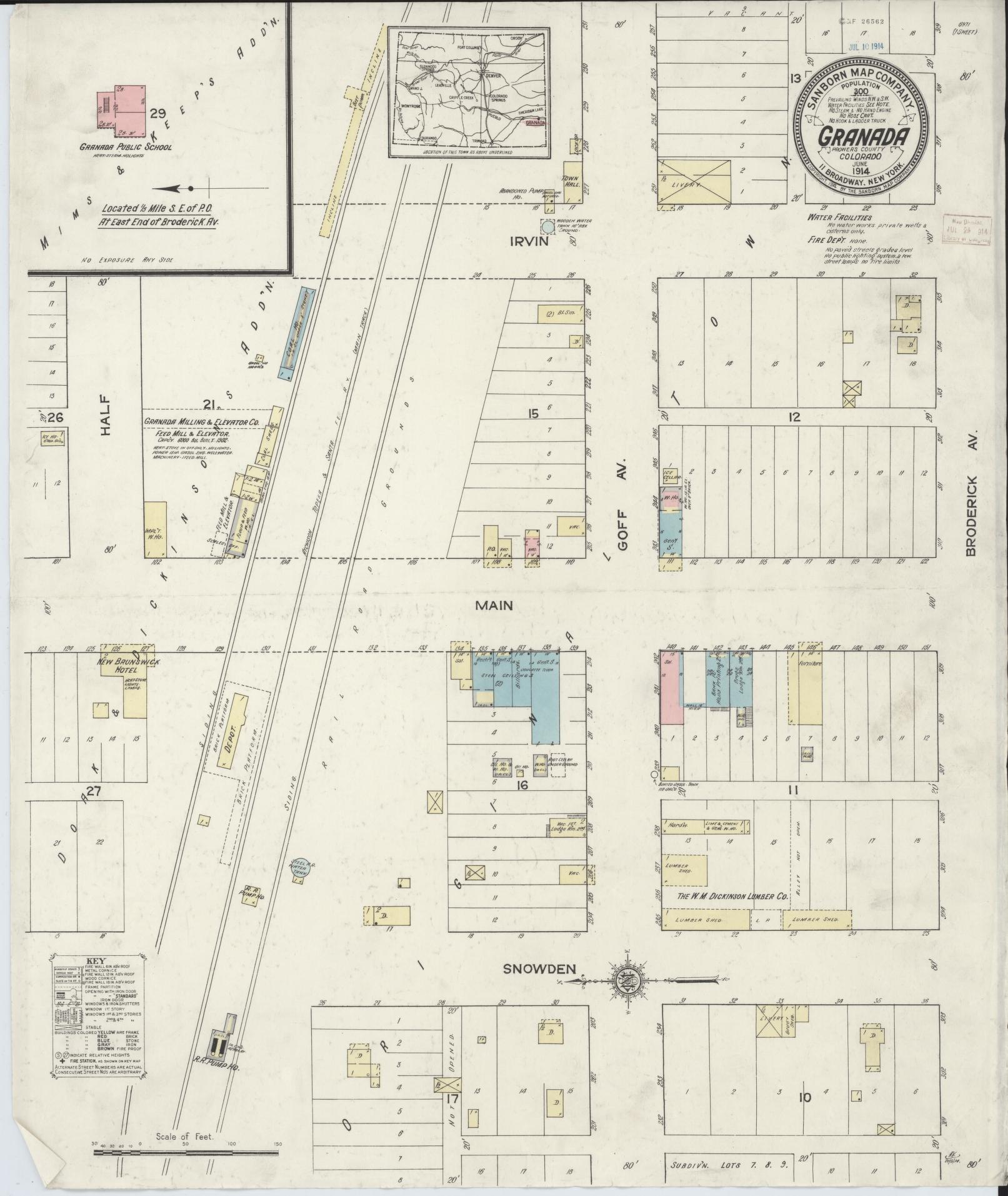 Sanborn Fire Insurance Map from Granada, Prowers County, Colorado (1914), Sheet #0001 - Historic Sanborn Fire Insurance Map Print, vintage old map wall art, antique decor, genealogy gift, Colorado Colorado map