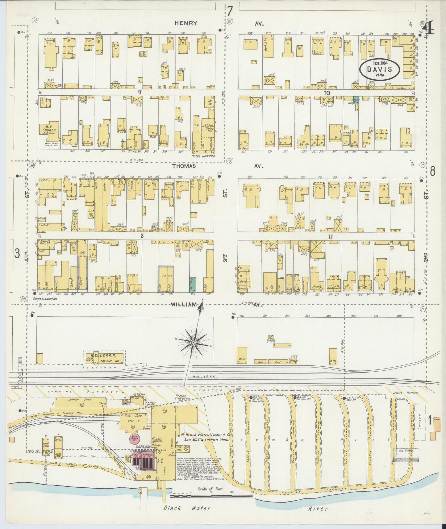 Sanborn Fire Insurance Map from Davis, Tucker County, West Virginia (1904), Sheet #0004 - Historic Sanborn Fire Insurance Map Print, vintage old map wall art, antique decor, genealogy gift, West Virginia West Virginia map
