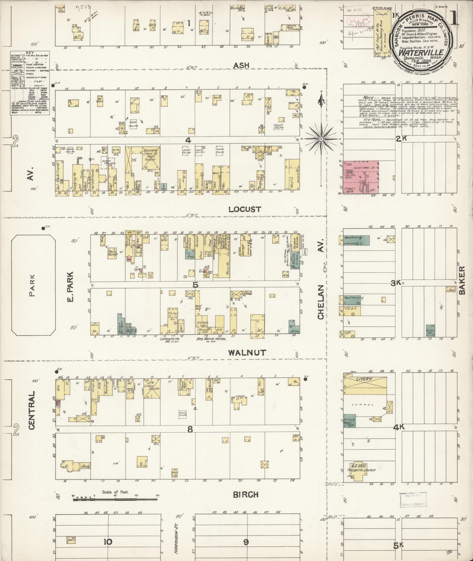 Sanborn Fire Insurance Map from Waterville, Douglas County, Washington (1894), Sheet #0001 - Historic Sanborn Fire Insurance Map Print, vintage old map wall art, antique decor, genealogy gift, Washington Washington map