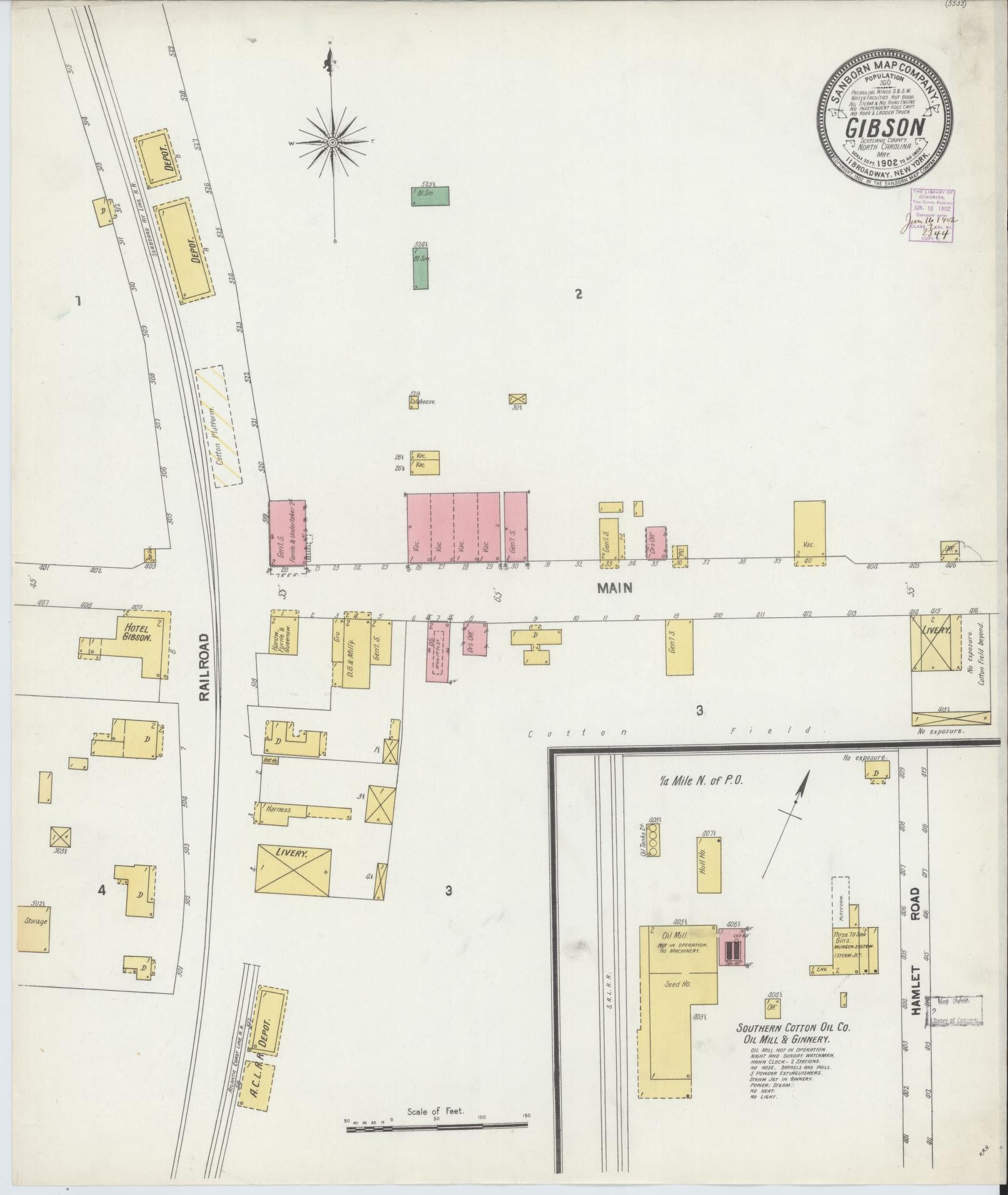 Sanborn Fire Insurance Map from Gibson, Scotland County, North Carolina (1902), Sheet #0001 - Historic Sanborn Fire Insurance Map Print, vintage old map wall art, antique decor, genealogy gift, North Carolina North Carolina map