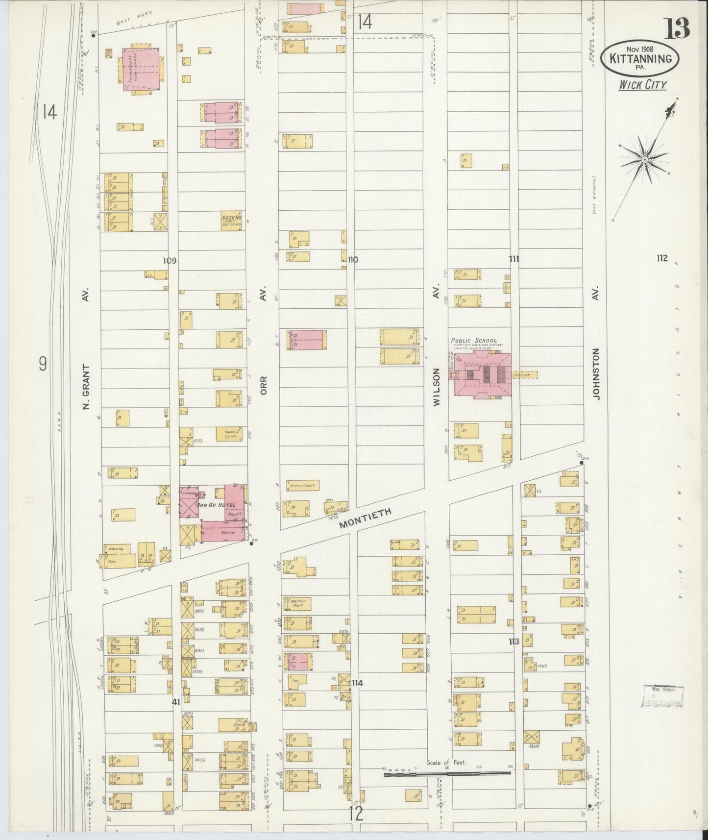 Sanborn Fire Insurance Map from Kittanning, Armstrong County, Pennsylvania (1909), Sheet #0013 - Complete Map Set gallery image, historic Sanborn map, vintage wall art, Pennsylvania Pennsylvania