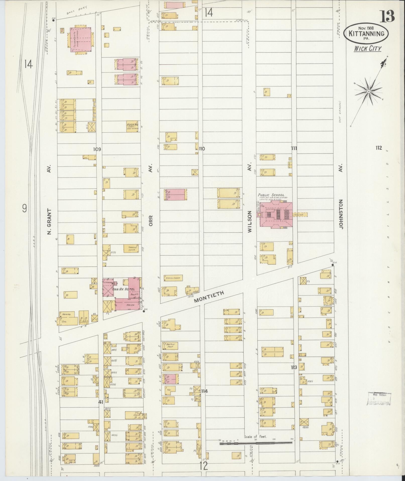 Sanborn Fire Insurance Map from Kittanning, Armstrong County, Pennsylvania (1909), Sheet #0013 - Complete Map Set gallery image, historic Sanborn map, vintage wall art, Pennsylvania Pennsylvania