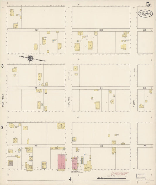Sanborn Fire Insurance Map from Delano, Kern County, California (1912), Sheet #0005 - Historic Sanborn Fire Insurance Map Print, vintage old map wall art, antique decor, genealogy gift, California California map