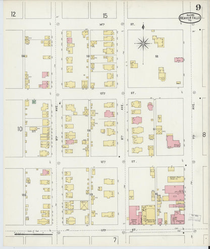 Sanborn Fire Insurance Map from Beaver Falls, Beaver County, Pennsylvania (1896), Sheet #0009 - Complete Map Set gallery image, historic Sanborn map, vintage wall art, Pennsylvania Pennsylvania