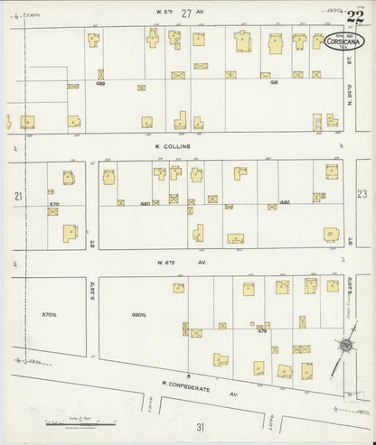 Sanborn Fire Insurance Map from Corsicana, Navarro County, Texas (1921), Sheet #0022 - Complete Map Set gallery image, historic Sanborn map, vintage wall art, Texas Texas