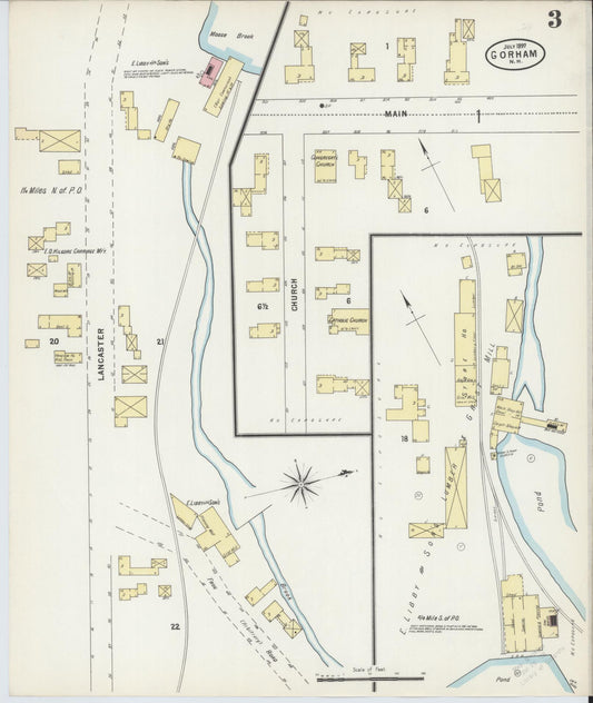 Sanborn Fire Insurance Map from Gorham, Coos County, New Hampshire (1897), Sheet #0003 - Historic Sanborn Fire Insurance Map Print, vintage old map wall art, antique decor, genealogy gift, New Hampshire New Hampshire map