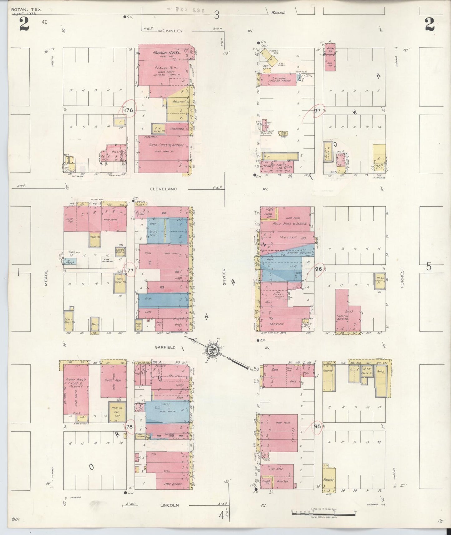 Sanborn Fire Insurance Map from Rotan, Fisher County, Texas (1940), Sheet #0002 - Historic Sanborn Fire Insurance Map Print, vintage old map wall art, antique decor, genealogy gift, Texas Texas map