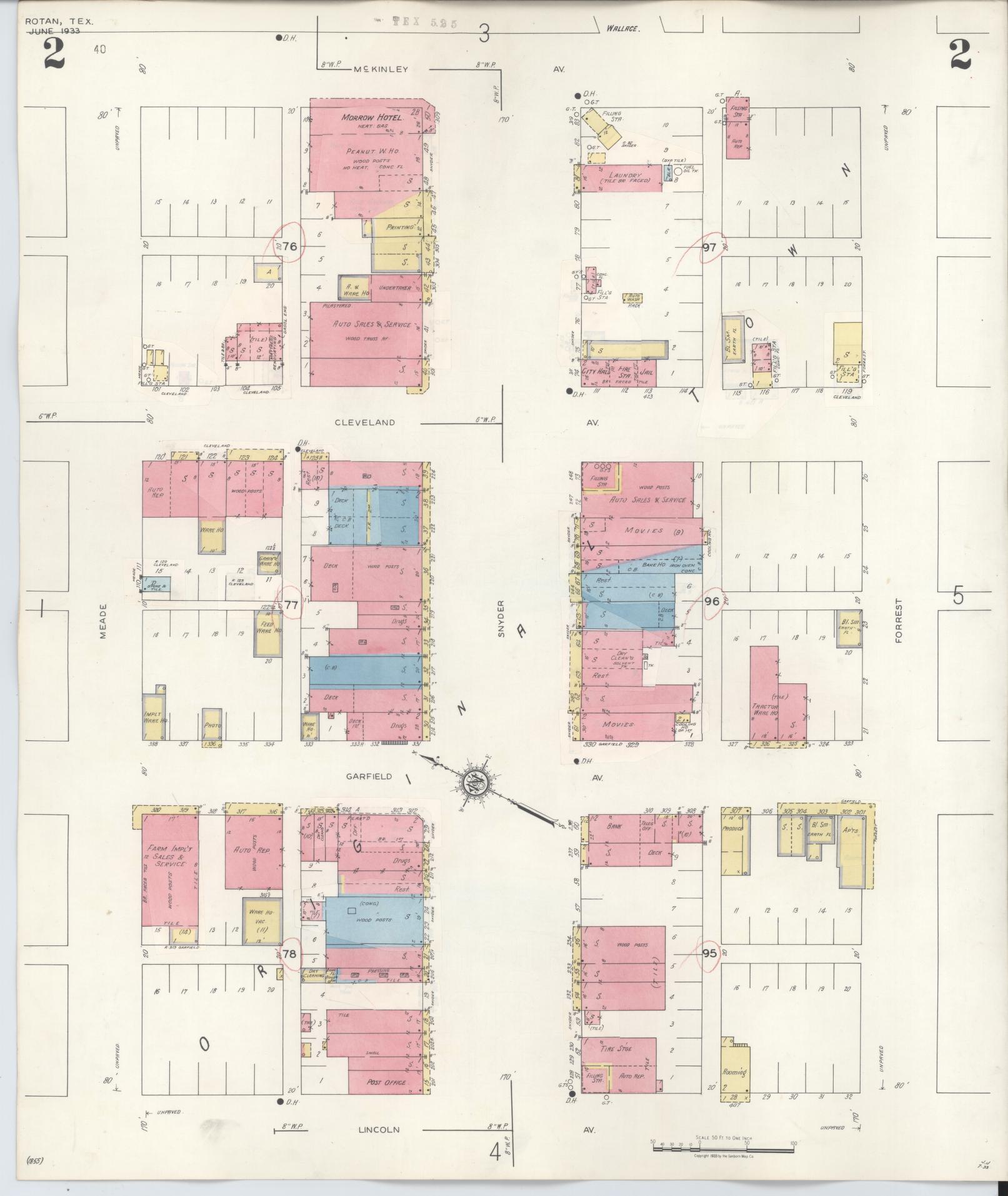Sanborn Fire Insurance Map from Rotan, Fisher County, Texas (1940), Sheet #0002 - Historic Sanborn Fire Insurance Map Print, vintage old map wall art, antique decor, genealogy gift, Texas Texas map