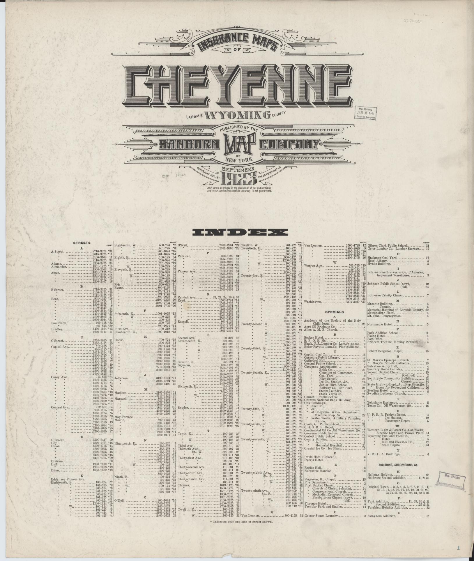 Sanborn Fire Insurance Map from Cheyenne, Laramie County, Wyoming. (1923) – Historic Sanborn Fire Insurance Map Print
