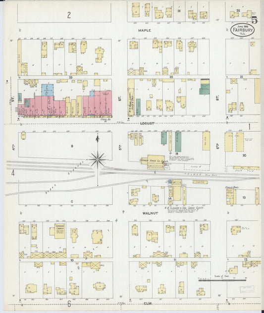 Sanborn Fire Insurance Map from Fairbury, Livingston County, Illinois (1906), Sheet #0005 - Historic Sanborn Fire Insurance Map Print, vintage old map wall art, antique decor, genealogy gift, Illinois Illinois map