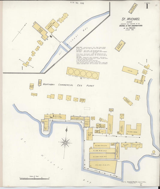 Sanborn Fire Insurance Map from Saint Michael, Nome Census Division, Alaska (1908), Sheet #0001 - Historic Sanborn Fire Insurance Map Print, vintage old map wall art, antique decor, genealogy gift, Alaska Alaska map