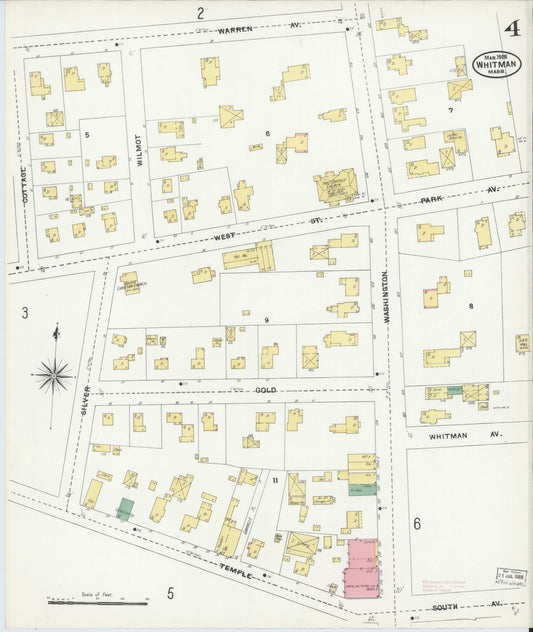 Sanborn Fire Insurance Map from Whitman, Plymouth County, Massachusetts (1905), Sheet #0004 - Historic Sanborn Fire Insurance Map Print, vintage old map wall art, antique decor, genealogy gift, Massachusetts Massachusetts map