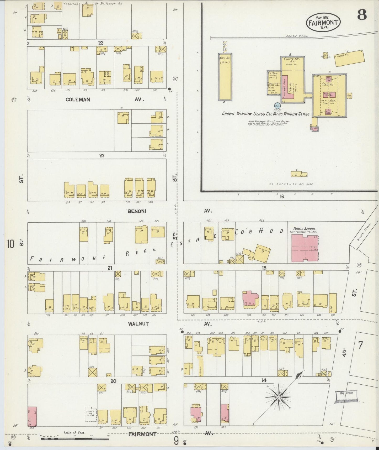 Sanborn Fire Insurance Map from Fairmont, Marion County, West Virginia (1902), Sheet #0008 - Complete Map Set gallery image, historic Sanborn map, vintage wall art, West Virginia West Virginia