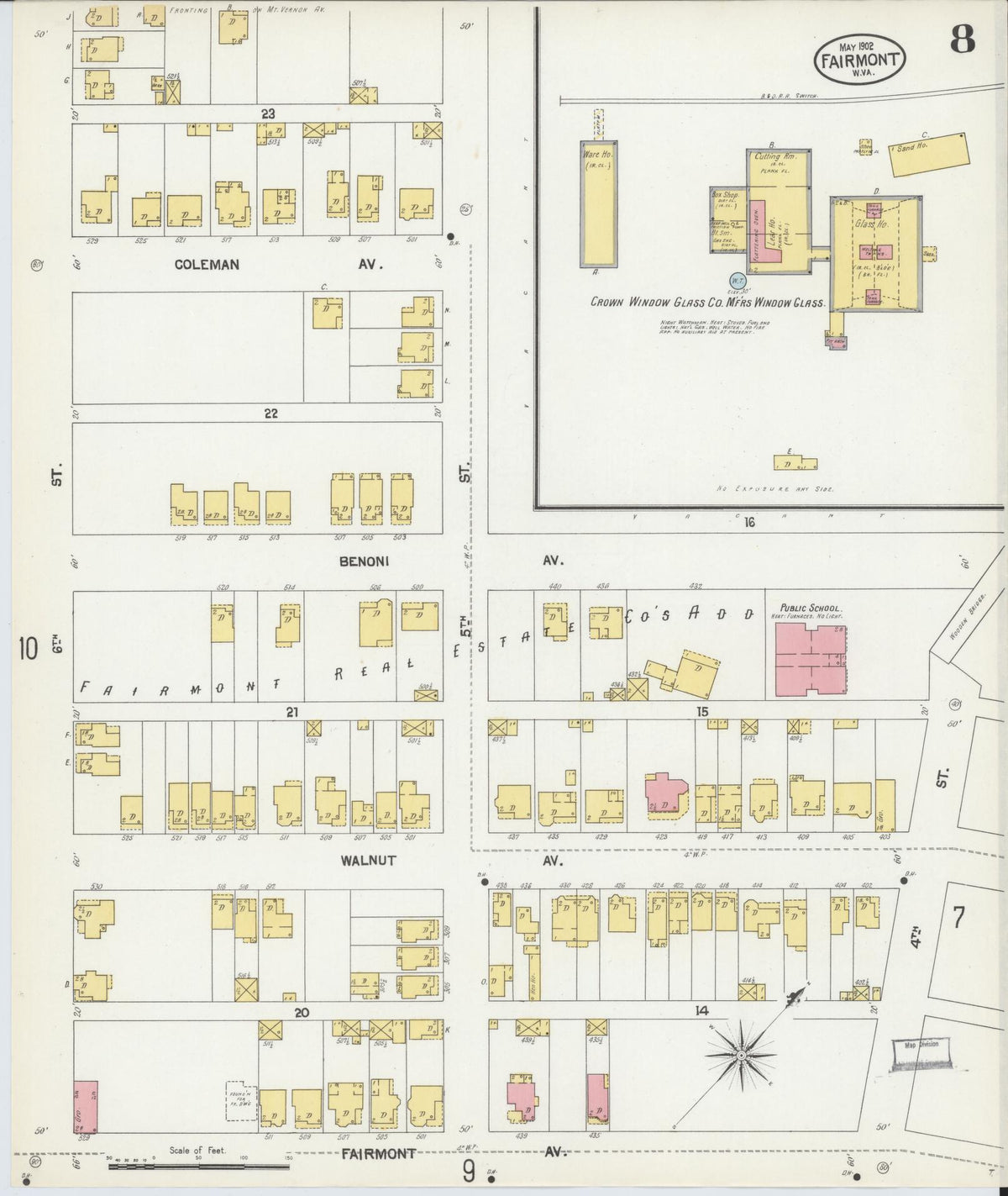 Sanborn Fire Insurance Map from Fairmont, Marion County, West Virginia (1902), Sheet #0008 - Complete Map Set gallery image, historic Sanborn map, vintage wall art, West Virginia West Virginia