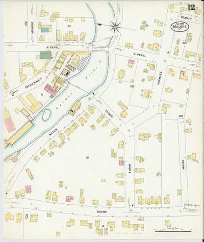 Sanborn Fire Insurance Map from Malone, Franklin County, New York (1908), Sheet #0012 - Complete Map Set gallery image, historic Sanborn map, vintage wall art, New York New York