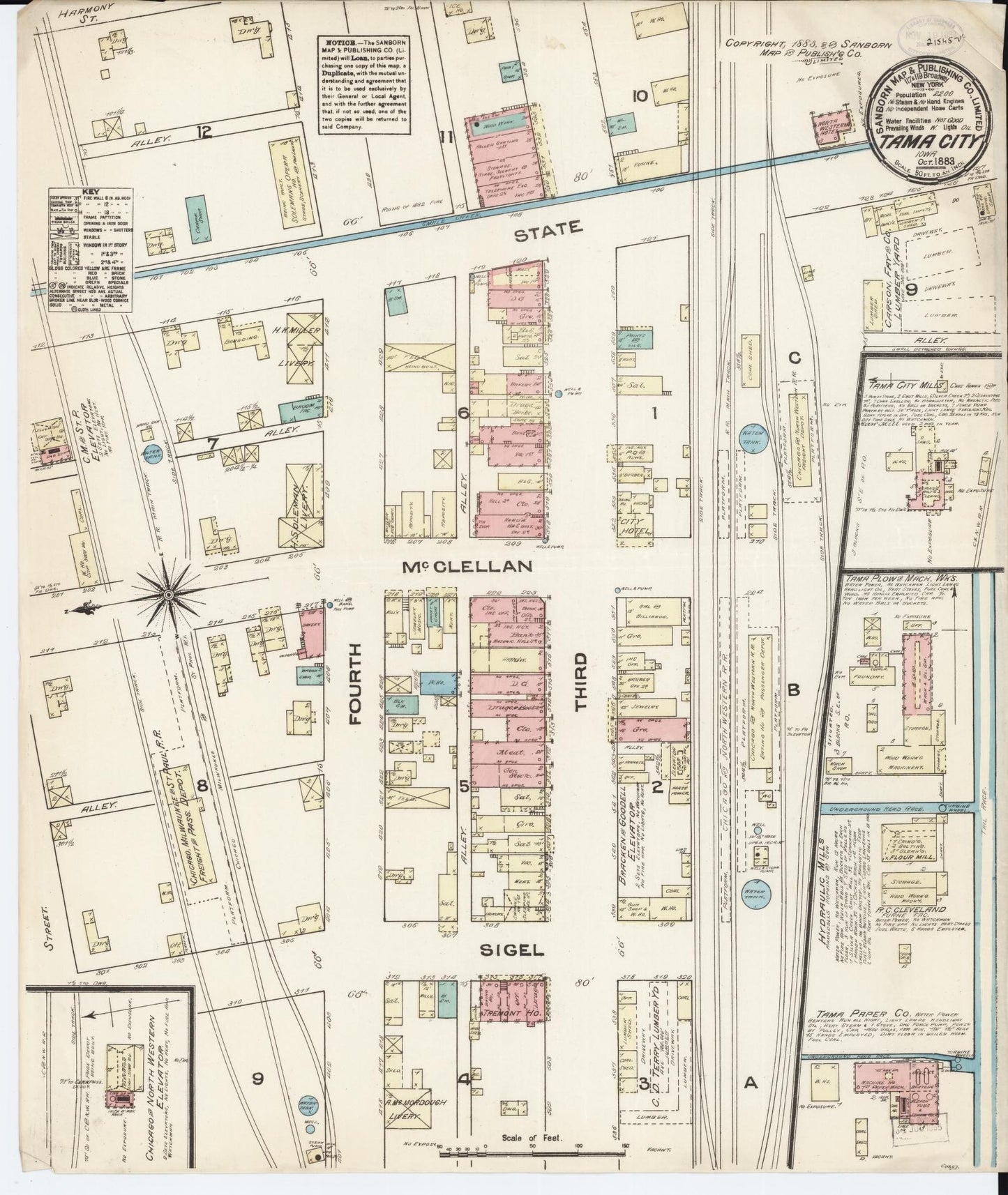 Sanborn Fire Insurance Map from Tama, Tama County, Iowa (1883), Sheet #0001 - Historic Sanborn Fire Insurance Map Print, vintage old map wall art