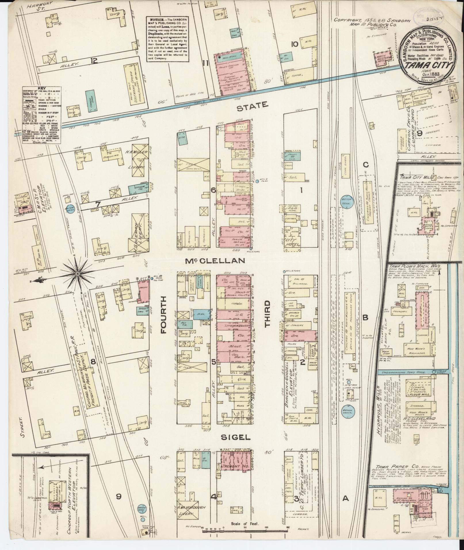 Sanborn Fire Insurance Map from Tama, Tama County, Iowa (1883), Sheet #0001 - Historic Sanborn Fire Insurance Map Print, vintage old map wall art