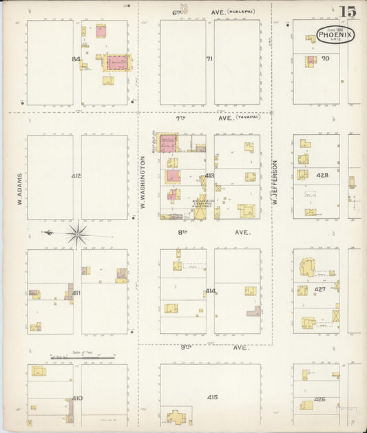 Sanborn Fire Insurance Map from Phoenix, Maricopa County, Arizona (1893), Sheet #0015 - Historic Sanborn Fire Insurance Map Print, vintage old map wall art, antique decor, genealogy gift, Arizona Arizona map
