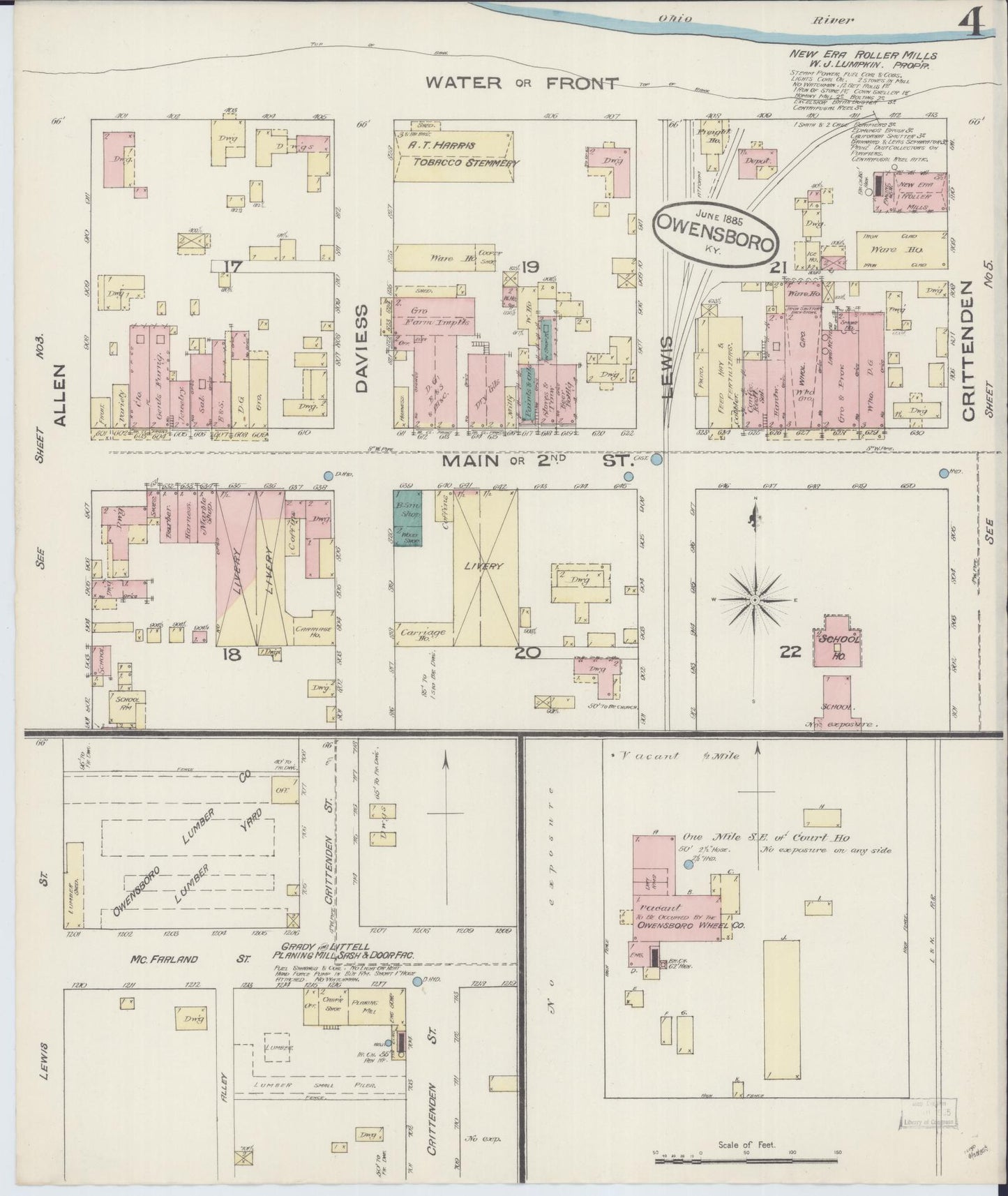 Sanborn Fire Insurance Map from Owensboro, Daviess County, Kentucky (1885), Sheet #0004 - Complete Map Set gallery image, historic Sanborn map, vintage wall art, Kentucky Kentucky