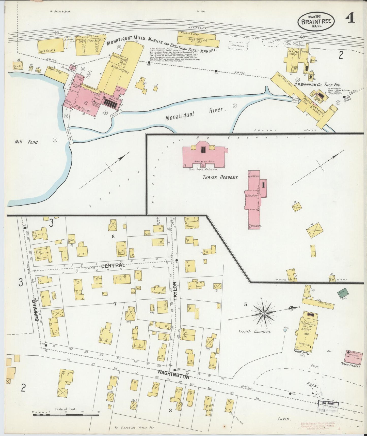 Sanborn Fire Insurance Map from Braintree, Norfolk County, Massachusetts (1901), Sheet #0004 - Historic Sanborn Fire Insurance Map Print, vintage old map wall art, antique decor, genealogy gift, Massachusetts Massachusetts map