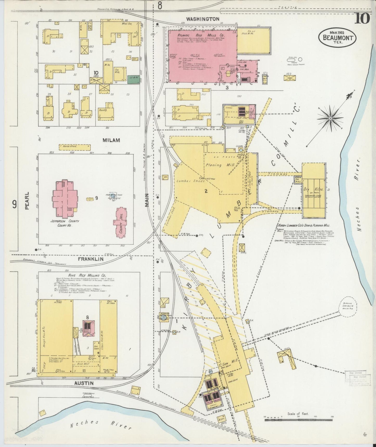 Sanborn Fire Insurance Map from Beaumont, Jefferson County, Texas (1902), Sheet #0010 - Historic Sanborn Fire Insurance Map Print, vintage old map wall art, antique decor, genealogy gift, Texas Texas map