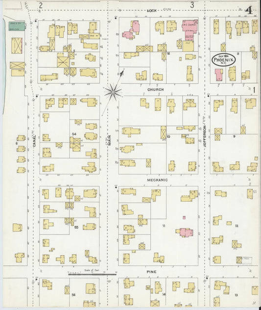 Sanborn Fire Insurance Map from Phoenix, Oswego County, New York (1904), Sheet #0004 - Historic Sanborn Fire Insurance Map Print, vintage old map wall art, antique decor, genealogy gift, New York New York map