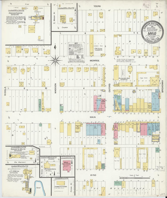 Sanborn Fire Insurance Map from Maud, Pottawatomie County, Oklahoma (1908), Sheet #0001 - Historic Sanborn Fire Insurance Map Print, vintage old map wall art, antique decor, genealogy gift, Oklahoma Oklahoma map