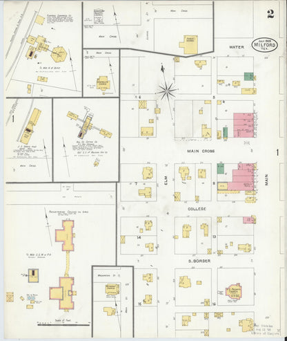 Sanborn Fire Insurance Map from Milford, Ellis County, Texas (1905), Sheet #0002 - Complete Map Set gallery image, historic Sanborn map, vintage wall art, Texas Texas