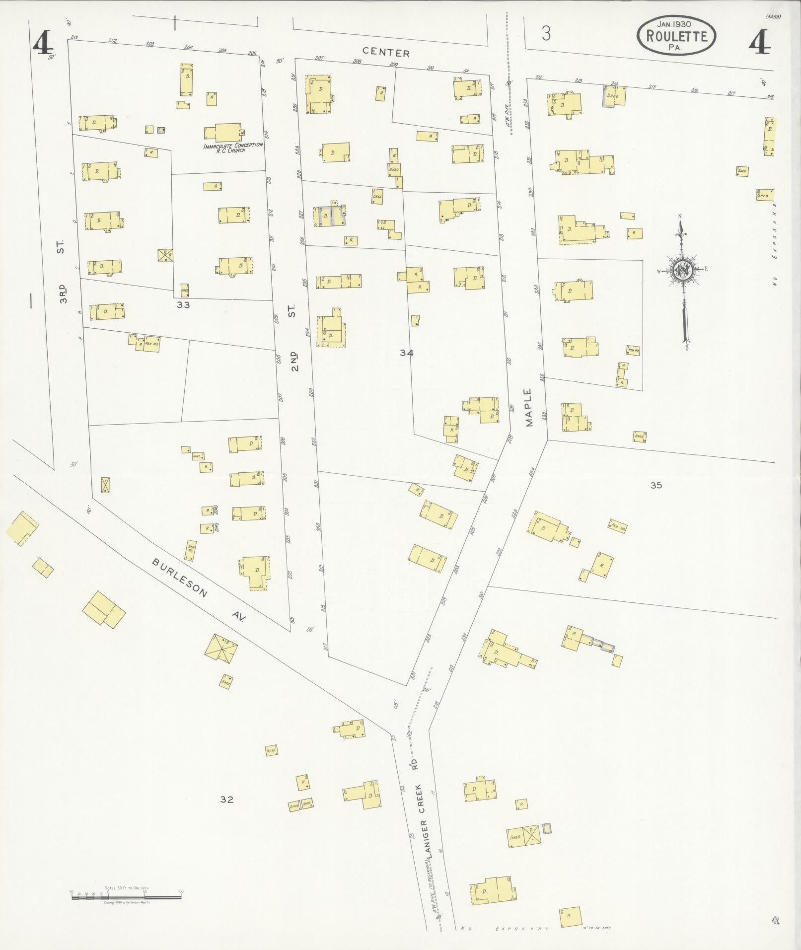 Sanborn Fire Insurance Map from Roulette, Potter County, Pennsylvania (1930), Sheet #0004 - Complete Map Set gallery image, historic Sanborn map, vintage wall art, Pennsylvania Pennsylvania