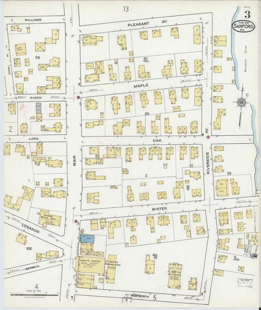 Sanborn Fire Insurance Map from Sanford, York County, Maine (1921), Sheet #0003 - Historic Sanborn Fire Insurance Map Print, vintage old map wall art, antique decor, genealogy gift, Maine Maine map