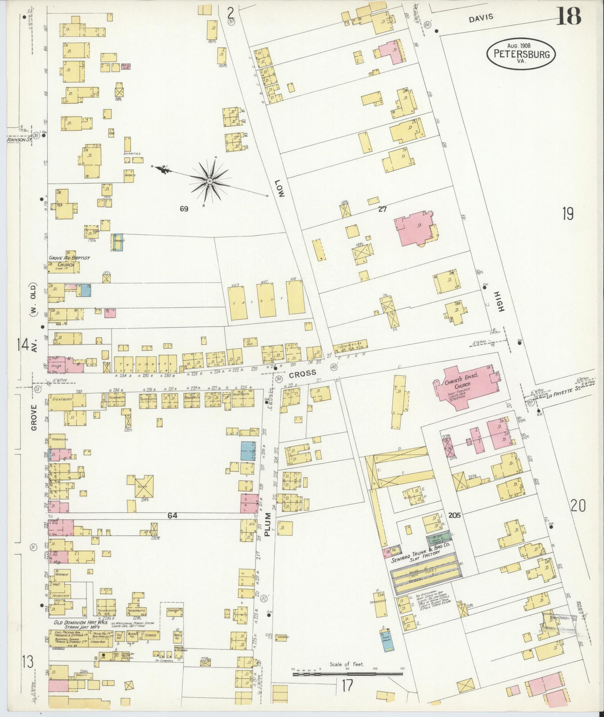 Sanborn Fire Insurance Map from Petersburg, Independent Cities, Virginia (1908), Sheet #0018 - Complete Map Set gallery image, historic Sanborn map, vintage wall art, Virginia Virginia