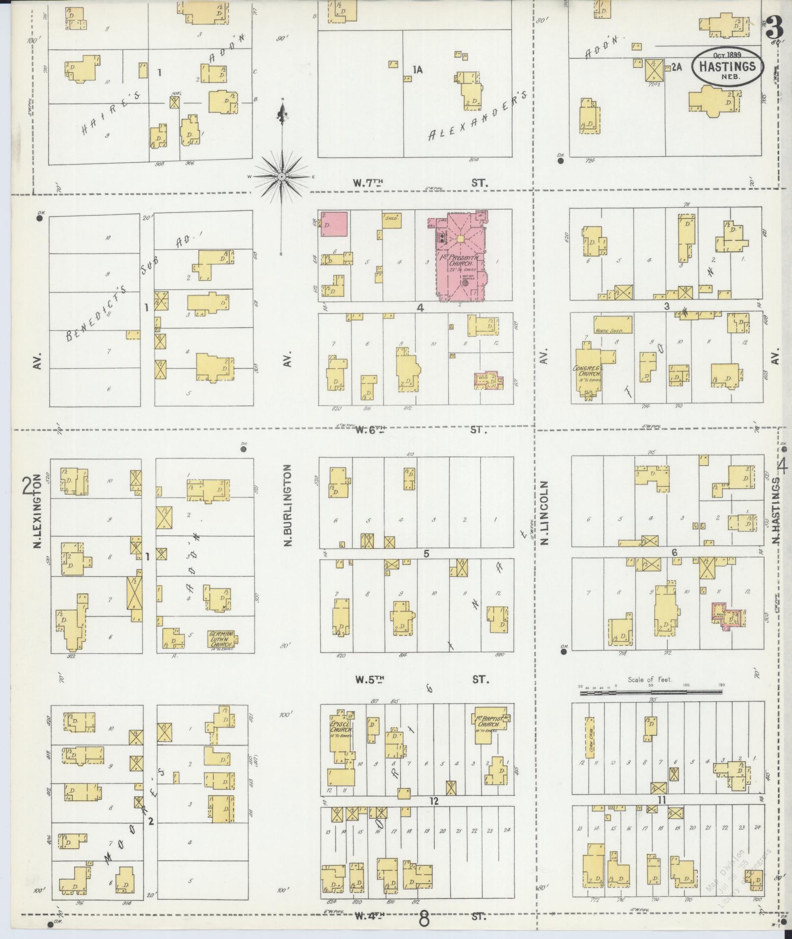 Sanborn Fire Insurance Map from Hastings, Adams County, Nebraska (1899), Sheet #0003 - Complete Map Set gallery image, historic Sanborn map, vintage wall art, Nebraska Nebraska