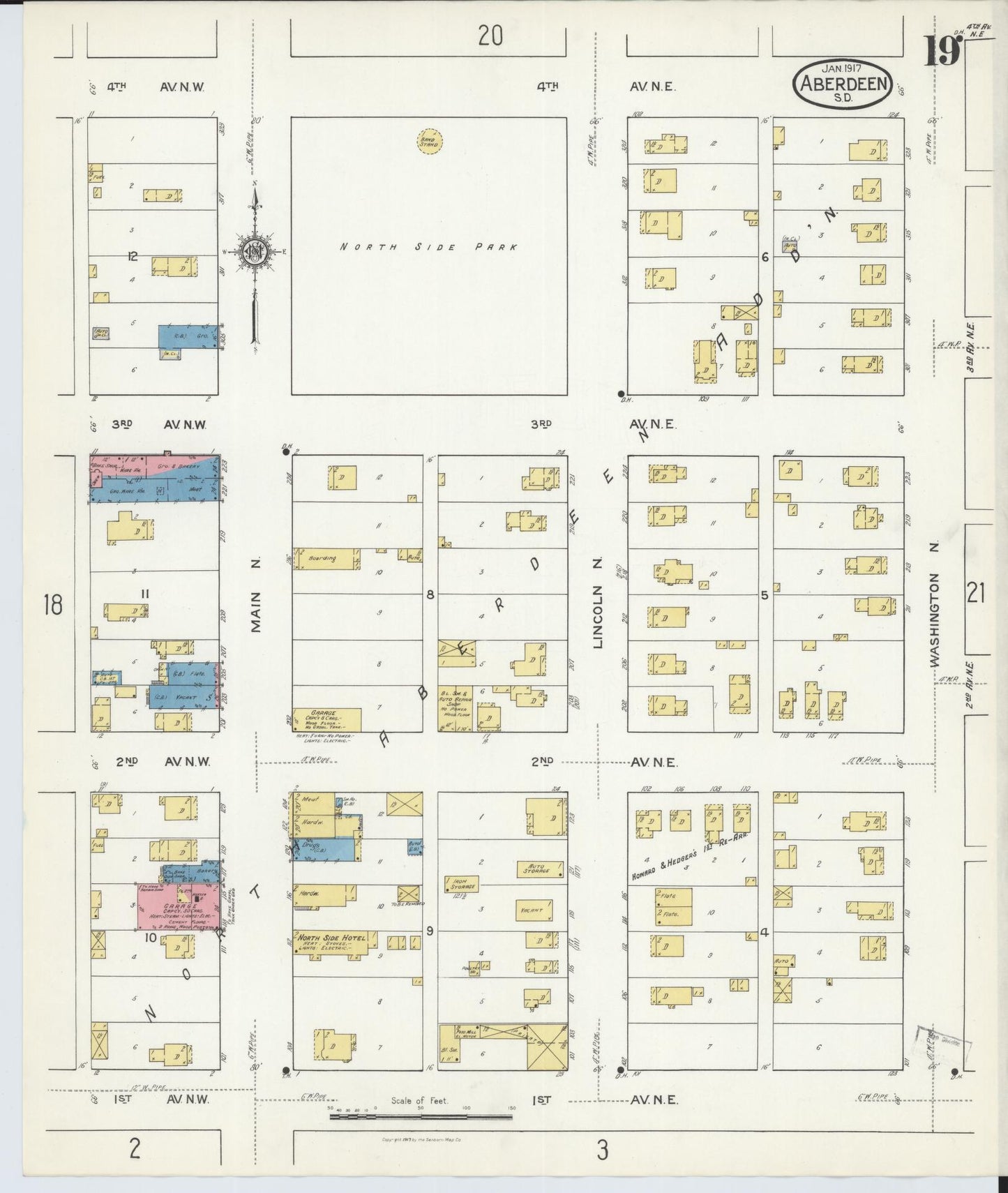 Sanborn Fire Insurance Map from Aberdeen, Brown County, South Dakota (1917), Sheet #0019 - Complete Map Set gallery image, historic Sanborn map, vintage wall art, South Dakota South Dakota