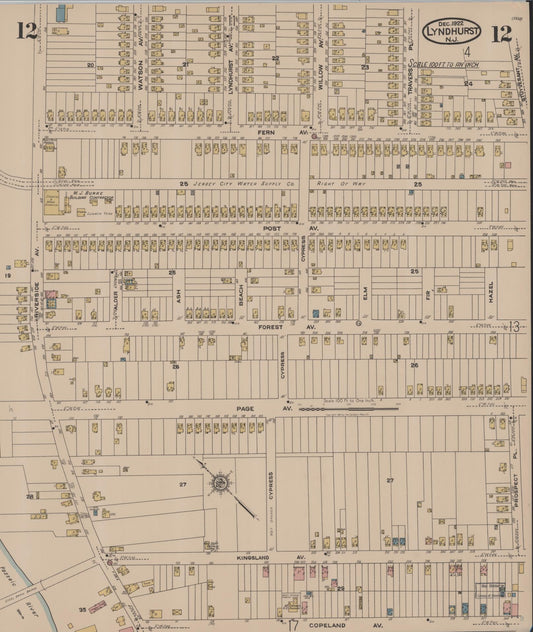 Sanborn Fire Insurance Map from Lyndhurst, Bergen County, New Jersey (1922), Sheet #0012 - Historic Sanborn Fire Insurance Map Print, vintage old map wall art, antique decor, genealogy gift, New Jersey New Jersey map