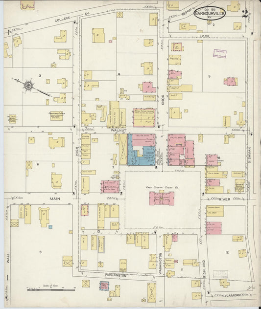 Sanborn Fire Insurance Map from Barbourville, Knox County, Kentucky (1913), Sheet #0002 - Historic Sanborn Fire Insurance Map Print, vintage old map wall art, antique decor, genealogy gift, Kentucky Kentucky map