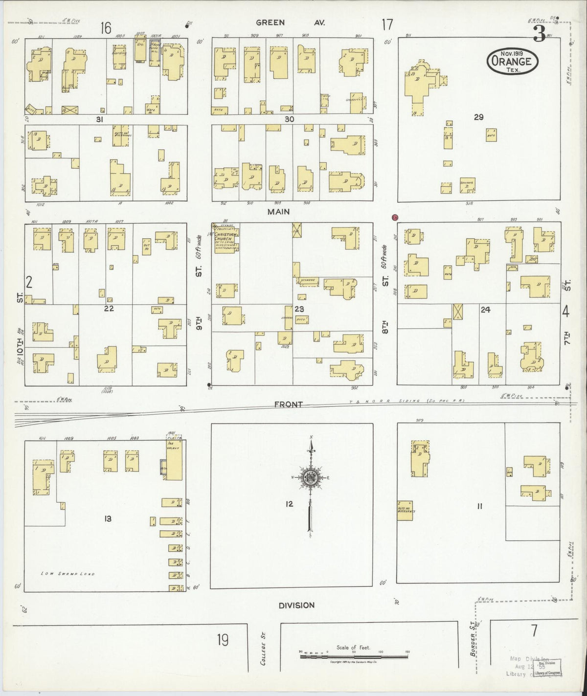 Sanborn Fire Insurance Map from Orange, Orange County, Texas (1919), Sheet #0003 - Complete Map Set gallery image, historic Sanborn map, vintage wall art, Texas Texas