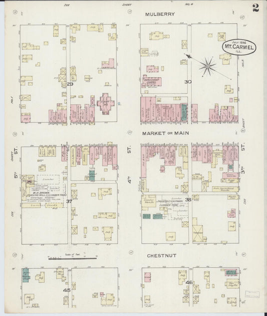 Sanborn Fire Insurance Map from Mount Carmel, Wabash County, Illinois (1886), Sheet #0002 - Historic Sanborn Fire Insurance Map Print, vintage old map wall art, antique decor, genealogy gift, Illinois Illinois map