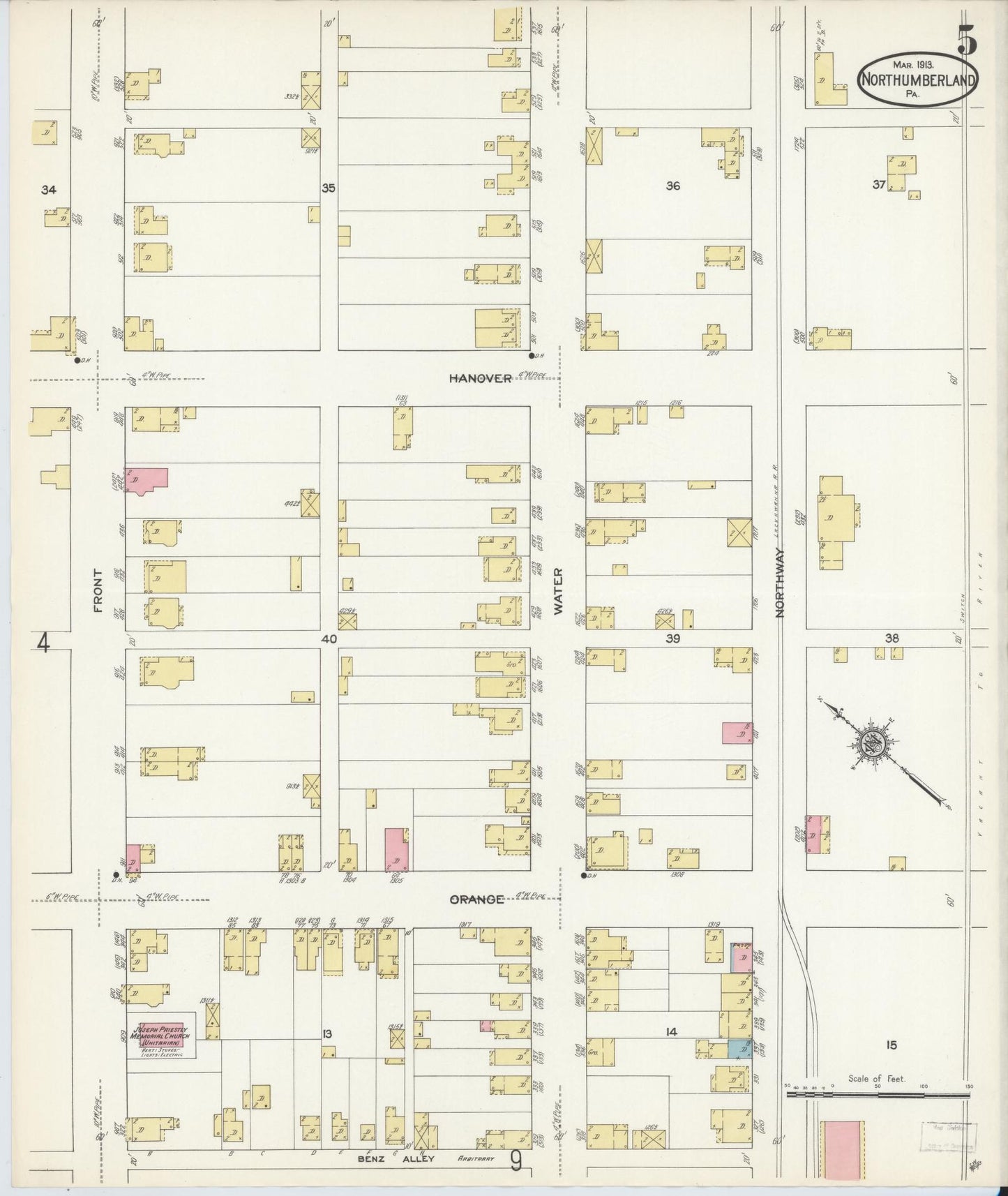 Sanborn Fire Insurance Map from Northumberland, Northumberland County, Pennsylvania (1913), Sheet #0005 - Complete Map Set gallery image, historic Sanborn map, vintage wall art, Pennsylvania Pennsylvania