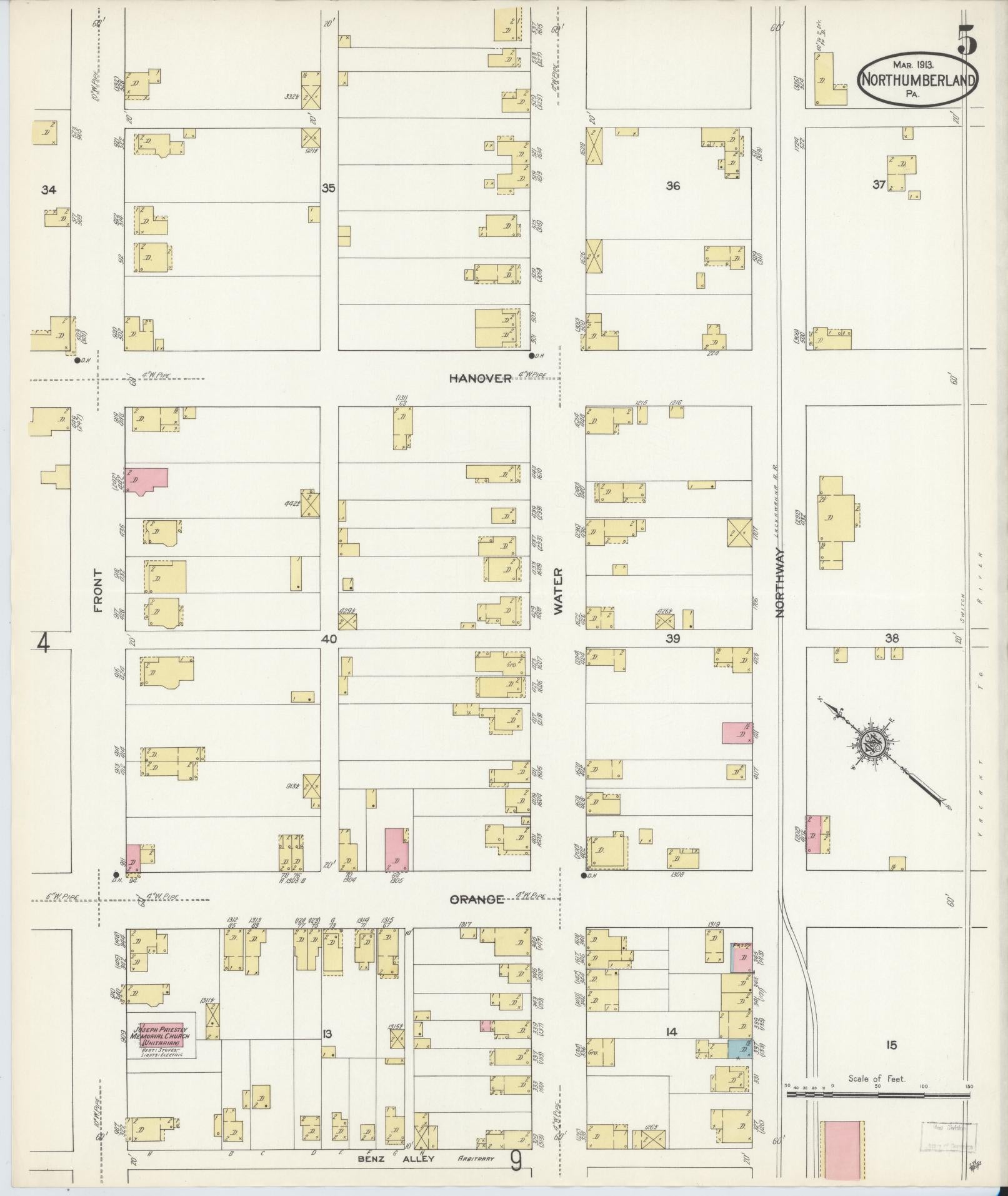 Sanborn Fire Insurance Map from Northumberland, Northumberland County, Pennsylvania (1913), Sheet #0005 - Complete Map Set gallery image, historic Sanborn map, vintage wall art, Pennsylvania Pennsylvania