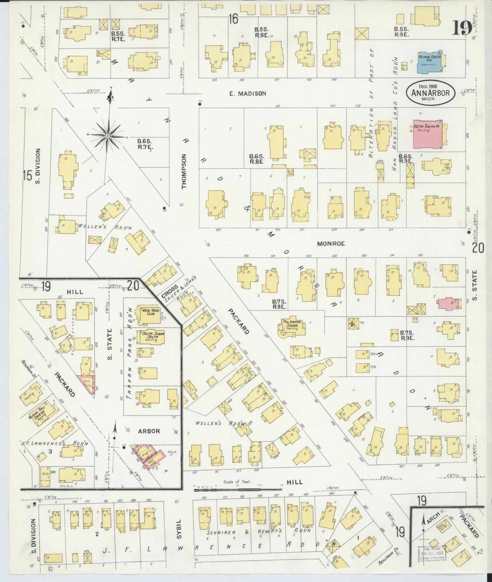 Sanborn Fire Insurance Map from Ann Arbor, Washtenaw County, Michigan (1908), Sheet #0019 - Complete Map Set gallery image, historic Sanborn map, vintage wall art, Michigan Michigan