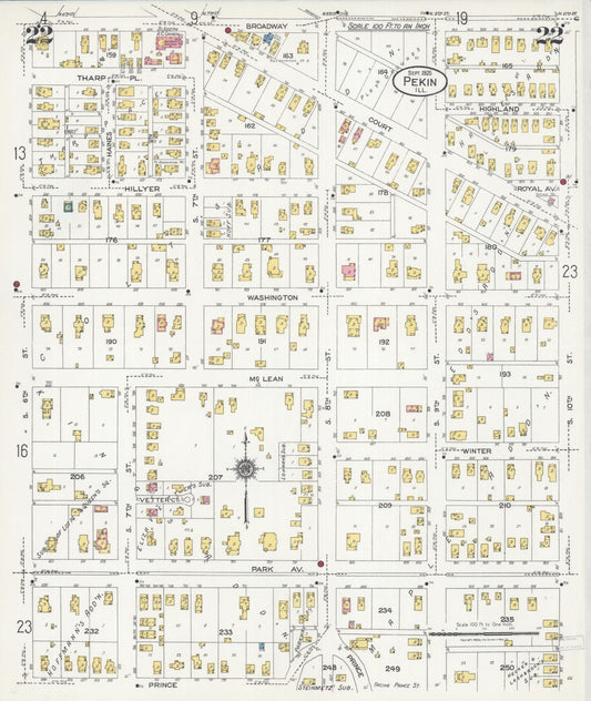 Sanborn Fire Insurance Map from Pekin, Tazewell County, Illinois (1925), Sheet #0022 - Historic Sanborn Fire Insurance Map Print, vintage old map wall art, antique decor, genealogy gift, Illinois Illinois map