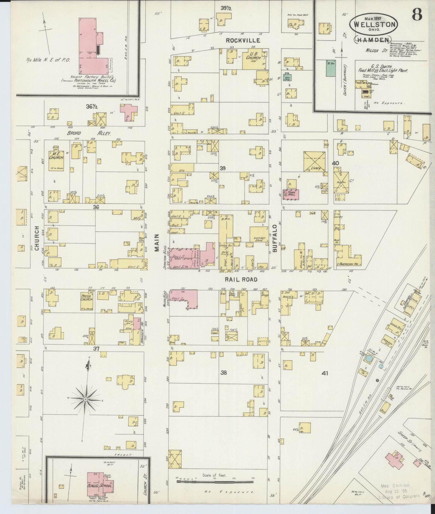 Sanborn Fire Insurance Map from Wellston, Jackson County, Ohio (1897), Sheet #0008 - Historic Sanborn Fire Insurance Map Print, vintage old map wall art, antique decor, genealogy gift, Ohio Ohio map