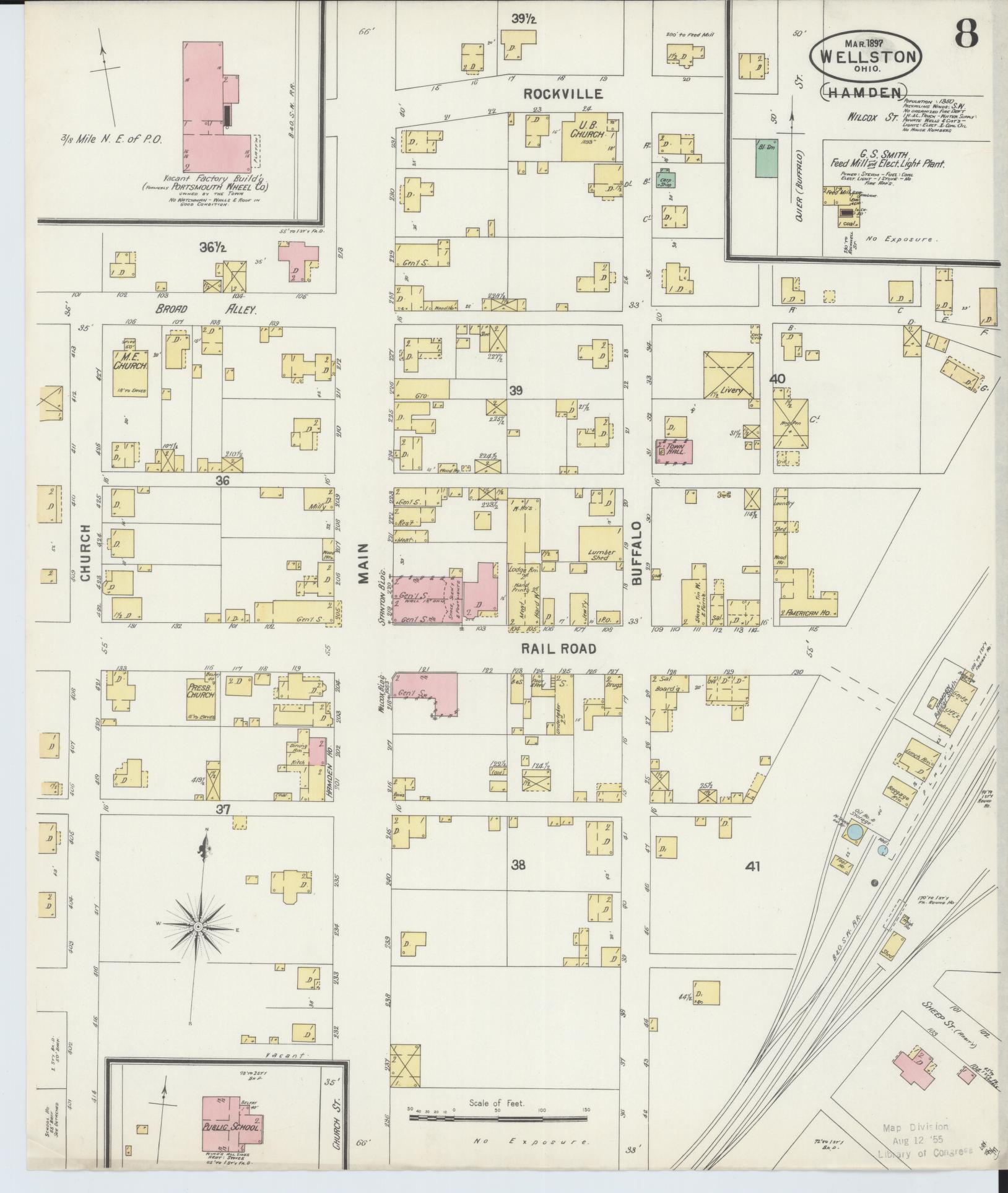 Sanborn Fire Insurance Map from Wellston, Jackson County, Ohio (1897), Sheet #0008 - Historic Sanborn Fire Insurance Map Print, vintage old map wall art, antique decor, genealogy gift, Ohio Ohio map