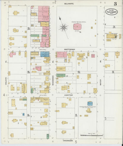 Sanborn Fire Insurance Map from Tahlequah, Cherokee County, Oklahoma (1904), Sheet #0003 - Complete Map Set gallery image, historic Sanborn map, vintage wall art, Oklahoma Oklahoma