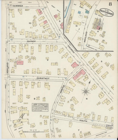 Sanborn Fire Insurance Map from North Adams, Berkshire County, Massachusetts (1884), Sheet #0008 - Historic Sanborn Fire Insurance Map Print, vintage old map wall art, antique decor, genealogy gift, Massachusetts Massachusetts map