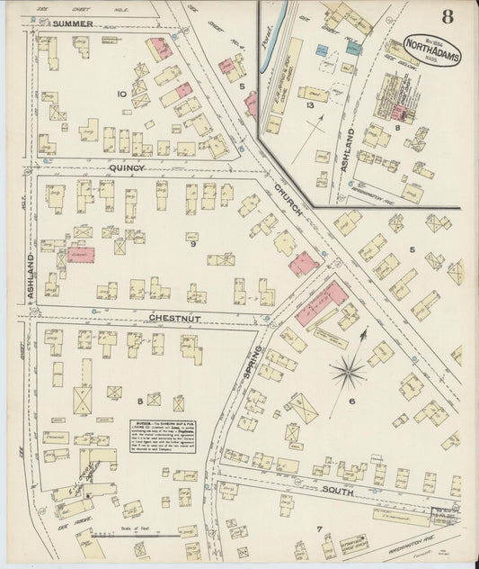 Sanborn Fire Insurance Map from North Adams, Berkshire County, Massachusetts (1884), Sheet #0008 - Historic Sanborn Fire Insurance Map Print, vintage old map wall art, antique decor, genealogy gift, Massachusetts Massachusetts map