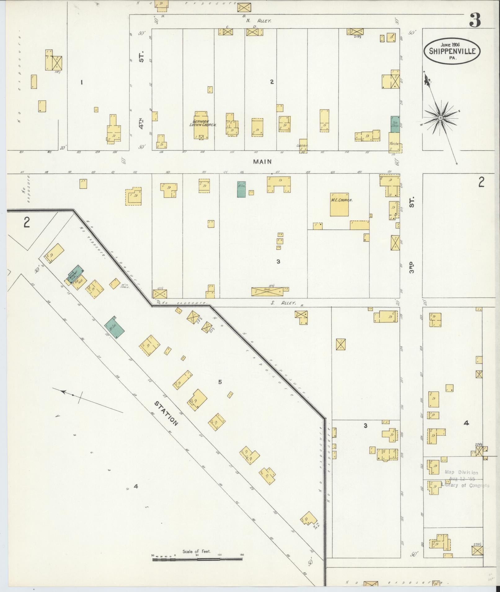 Sanborn Fire Insurance Map from Shippenville, Clarion County, Pennsylvania (1906), Sheet #0003 - Complete Map Set gallery image, historic Sanborn map, vintage wall art, Pennsylvania Pennsylvania