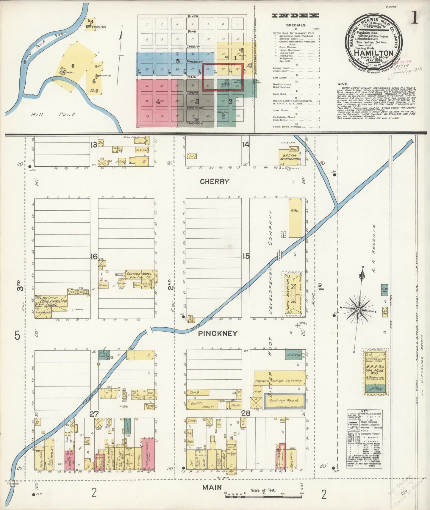 Sanborn Fire Insurance Map from Hamilton, Ravalli County, Montana (1896), Sheet #0001 - Historic Sanborn Fire Insurance Map Print, vintage old map wall art, antique decor, genealogy gift, Montana Montana map